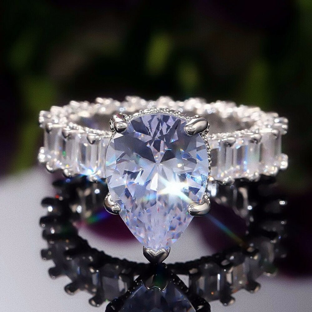 NEW PEAR CUT SILVER SAPPHIRE WEDDING RING